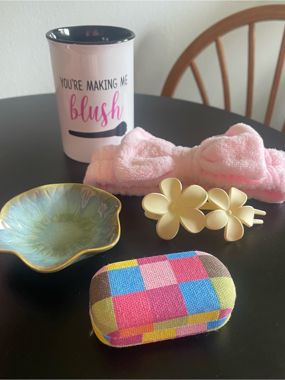 Plush Pink Headband & Floral Hair Clips Set - Makeup Bath & Hair Accessory